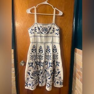 INC International Concepts Womens M Blue White Floral Embroidered A-Line Dress